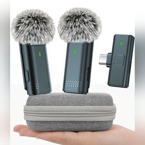 2 Pack Wireless Microphone for iPhone/Android USB C Lav Mic